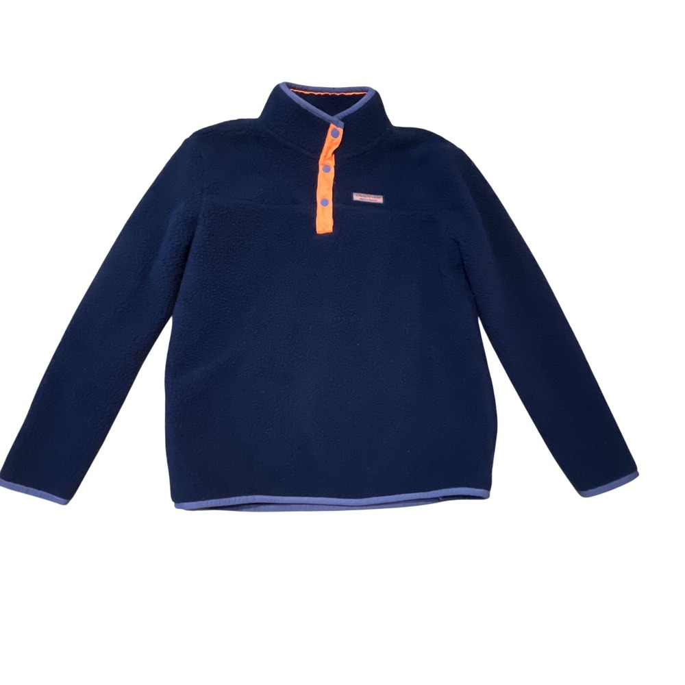 Vineyard Vines unisex Navy‎ Blue Sherpa Fleece Snap Pullover Size L 14